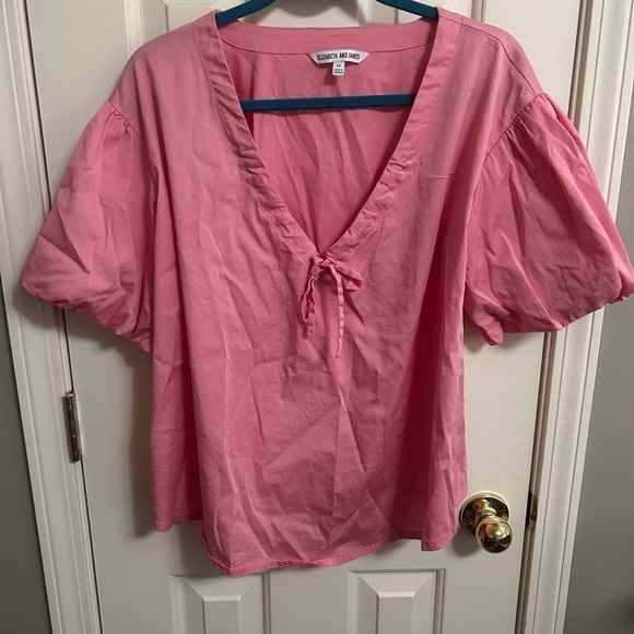 Revolve Elizabeth And James Bubble Puff Sleeve V-Neck Blouse Top Pink Medium - Picture 1 of 5
